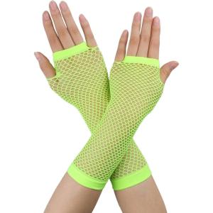 imageAllegra K Womens Fingerless Mesh 1980s Fancy Dress Party Costume Accessories Fishnet GlovesYellow