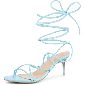 imageAllegra K Womens Lace Up Open Toe Strappy Stiletto Heels SandalsLight Blue