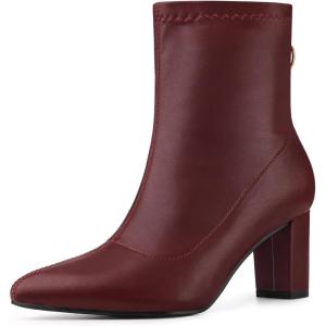 imageAllegra K Womens Pointy Toe Back Zip Block Heel Ankle BootsBurgundy