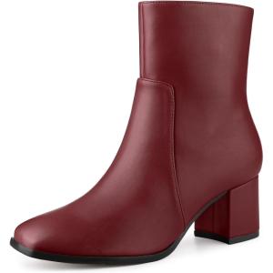 imageAllegra K Womens Square Toe Side Zip Block Heel Ankle BootsBurgundy