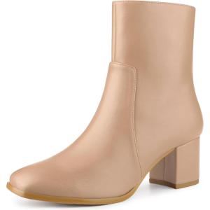 imageAllegra K Womens Square Toe Side Zip Block Heel Ankle BootsNude