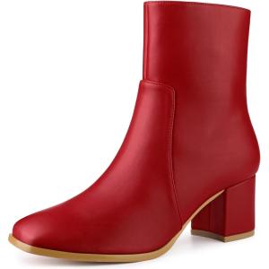 imageAllegra K Womens Square Toe Side Zip Block Heel Ankle BootsRed