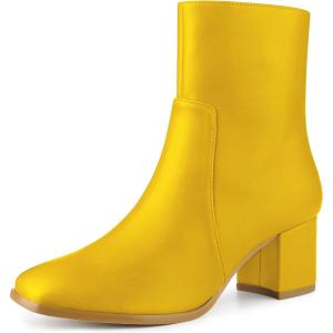 imageAllegra K Womens Square Toe Side Zip Block Heel Ankle BootsYellow