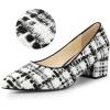 imageAllegra K Womens Pointy Toe Tweed Plaid Knitted Printed Chunky Heels PumpsBlack White