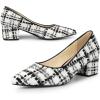 imageAllegra K Womens Pointy Toe Tweed Plaid Knitted Printed Chunky Heels PumpsBlack White