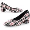 imageAllegra K Womens Pointy Toe Tweed Plaid Knitted Printed Chunky Heels PumpsRed Black