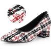 imageAllegra K Womens Pointy Toe Tweed Plaid Knitted Printed Chunky Heels PumpsRed Black