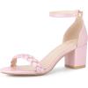 imageAllegra K Womens Chunky Heels Ankle Strap Braided Heel SandalsBling Pink