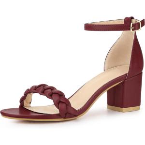 imageAllegra K Womens Chunky Heels Ankle Strap Braided Heel SandalsBurgundy