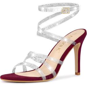 imageAllegra K Womens Elegant Rhinestone Clear Strap Strappy Stiletto Heels Sandals Over 3 Inch Evening Party Wedding ShoesBurgundy