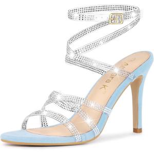 imageAllegra K Womens Elegant Rhinestone Clear Strap Strappy Stiletto Heels Sandals Over 3 Inch Evening Party Wedding ShoesSky Blue