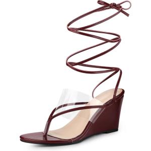 imageAllegra K Womens Lace Up Clear Strap Flip Flops Wedge SandalsBurgundy