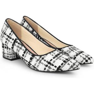 imageAllegra K Womens Pointy Toe Tweed Plaid Knitted Printed Chunky Heels PumpsBlack White