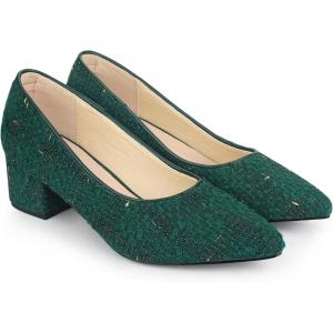 imageAllegra K Womens Pointy Toe Tweed Plaid Knitted Printed Chunky Heels PumpsGreen