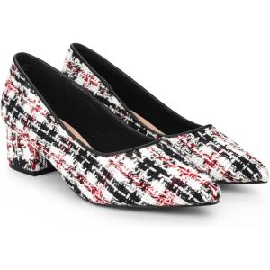 imageAllegra K Womens Pointy Toe Tweed Plaid Knitted Printed Chunky Heels PumpsRed Black