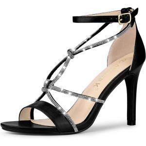 imageAllegra K Womens Rhinestone Knot Strap Stiletto Heels SandalsBlack