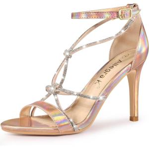 imageAllegra K Womens Rhinestone Knot Strap Stiletto Heels SandalsRose Gold