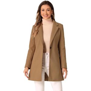 imageAllegra K Womens Winter Overcoat Notched Lapel Long Sleeve One Buttoned MidLength Long CoatCamel