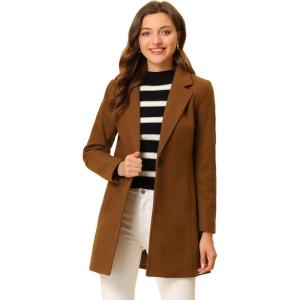 imageAllegra K Womens Winter Overcoat Notched Lapel Long Sleeve One Buttoned MidLength Long CoatDark Brown