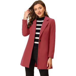 imageAllegra K Womens Winter Overcoat Notched Lapel Long Sleeve One Buttoned MidLength Long CoatDark Pink