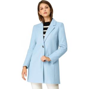 imageAllegra K Womens Winter Overcoat Notched Lapel Long Sleeve One Buttoned MidLength Long CoatLight Blue