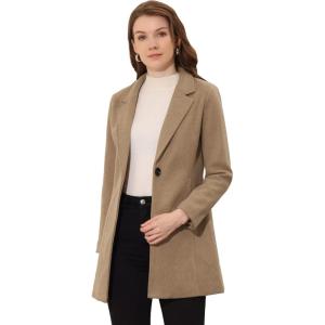 imageAllegra K Womens Winter Overcoat Notched Lapel Long Sleeve One Buttoned MidLength Long CoatLight Brown