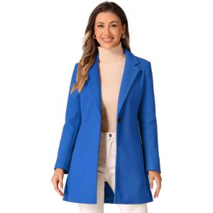 imageAllegra K Womens Winter Overcoat Notched Lapel Long Sleeve One Buttoned MidLength Long CoatSea Blue