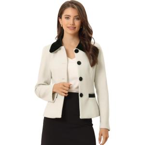 imageAllegra K Womens Work Office Winter Coat Turndown Collar Single Breasted Outerwear PeacoatCream White