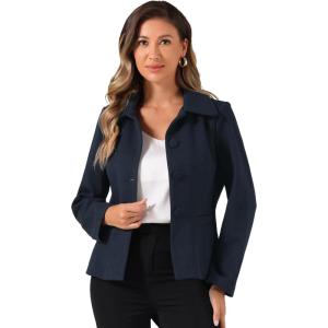 imageAllegra K Womens Work Office Winter Coat Turndown Collar Single Breasted Outerwear PeacoatDark Blue