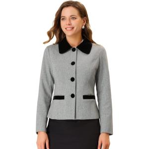 imageAllegra K Womens Work Office Winter Coat Turndown Collar Single Breasted Outerwear PeacoatLight Grey