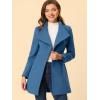 imageAllegra K Womens Classic Stand Collar Long Sleeve Winter Belted Long CoatDark Grey Blue