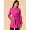 imageAllegra K Womens Classic Stand Collar Long Sleeve Winter Belted Long CoatFuchsia