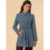 imageAllegra K Womens Classic Stand Collar Long Sleeve Winter Belted Long CoatGrey Blue