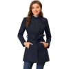 imageAllegra K Womens Classic Stand Collar Long Sleeve Winter Belted Long CoatDark Blue