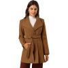 imageAllegra K Womens Classic Stand Collar Long Sleeve Winter Belted Long CoatDark Brown