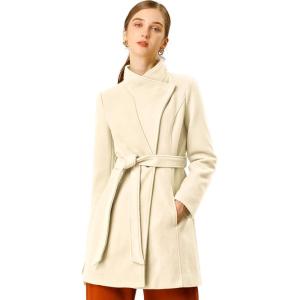 imageAllegra K Womens Classic Stand Collar Long Sleeve Winter Belted Long CoatBeige