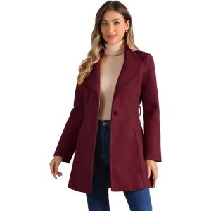 imageAllegra K Womens Classic Stand Collar Long Sleeve Winter Belted Long CoatBurgundy