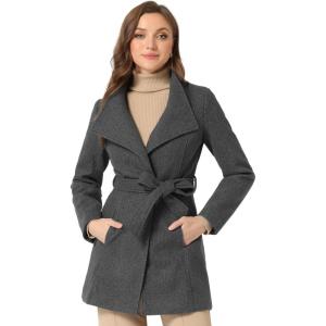 imageAllegra K Womens Classic Stand Collar Long Sleeve Winter Belted Long CoatDark Gray