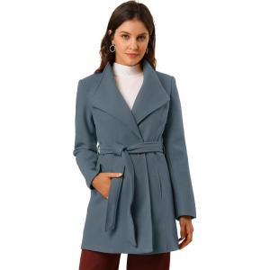 imageAllegra K Womens Classic Stand Collar Long Sleeve Winter Belted Long CoatGrey Blue