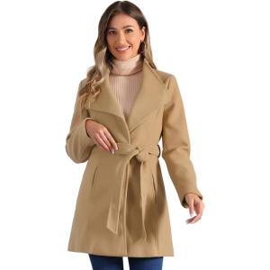 imageAllegra K Womens Classic Stand Collar Long Sleeve Winter Belted Long CoatKhaki