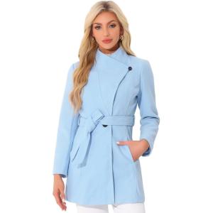 imageAllegra K Womens Classic Stand Collar Long Sleeve Winter Belted Long CoatLight Blue