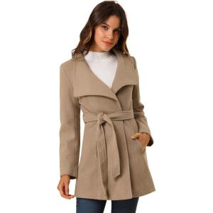 imageAllegra K Womens Classic Stand Collar Long Sleeve Winter Belted Long CoatLight Brown