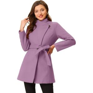 imageAllegra K Womens Classic Stand Collar Long Sleeve Winter Belted Long CoatLight Purple