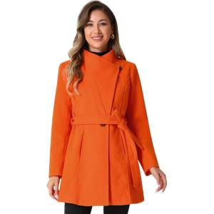 imageAllegra K Womens Classic Stand Collar Long Sleeve Winter Belted Long CoatOrange