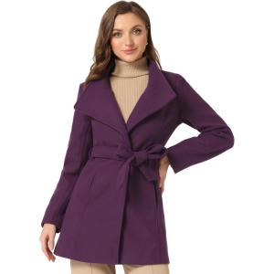 imageAllegra K Womens Classic Stand Collar Long Sleeve Winter Belted Long CoatPurple