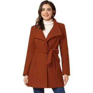 imageAllegra K Womens Classic Stand Collar Long Sleeve Winter Belted Long CoatRed Brown