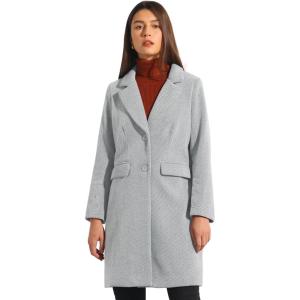 imageAllegra K Womens Notched Lapel Coat Single Breasted Outerwear Striped Mid Length Winter CoatsGrey