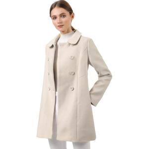 imageAllegra K Womens Peter Pan Collar Double Breasted Winter Long Trench Pea CoatBeige