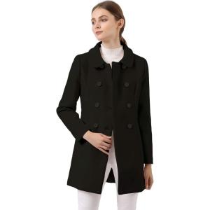 imageAllegra K Womens Peter Pan Collar Double Breasted Winter Long Trench Pea CoatBlack