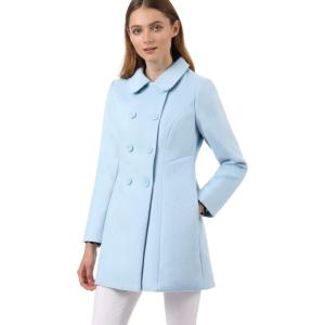 imageAllegra K Womens Peter Pan Collar Double Breasted Winter Long Trench Pea CoatBlue